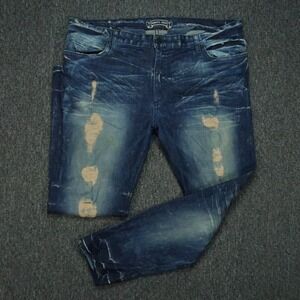 Robins Jeans Mens 42x32 Blue Distressed‎ Destroyed Slim Five Pocket Faded